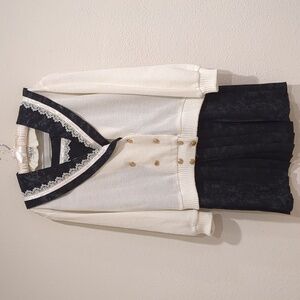 Amazing Vintage Nilani Cream & Black Silk Cardigan Skirt Set Size Large